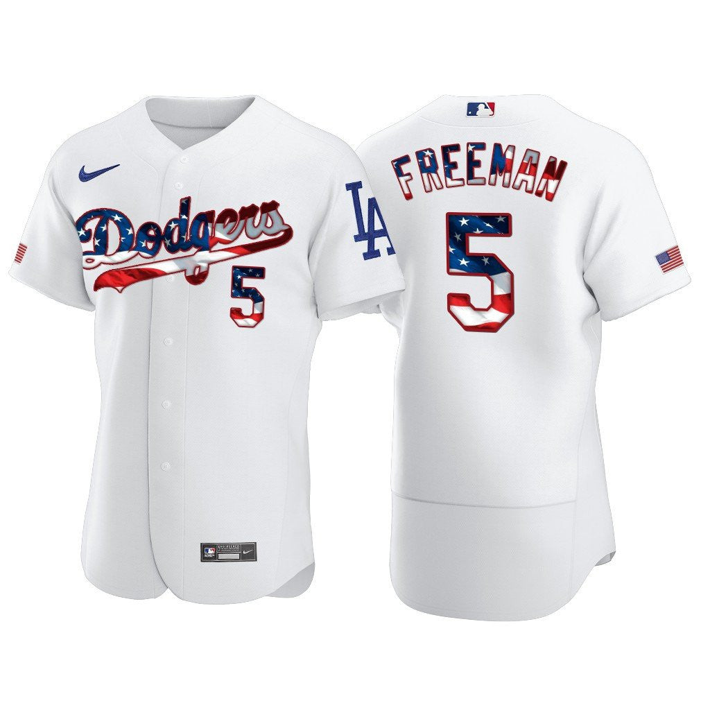 Los Angeles Dodgers Freddie Freeman 5 Mlb 2020 Stars Stripes 4th Of July White Jersey Gift For Dodgers Fans