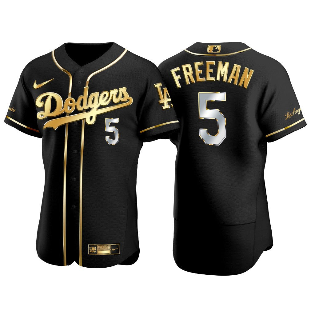 Los Angeles Dodgers Freddie Freeman 5 Mlb Gold Brandedition Black Jersey Gift For Dodgers Fans