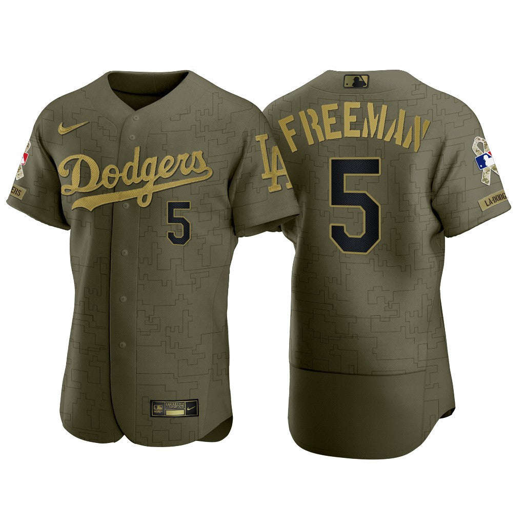 Los Angeles Dodgers Freddie Freeman 5 Mlb Player Olive Jersey Gift For Dodgers Fans