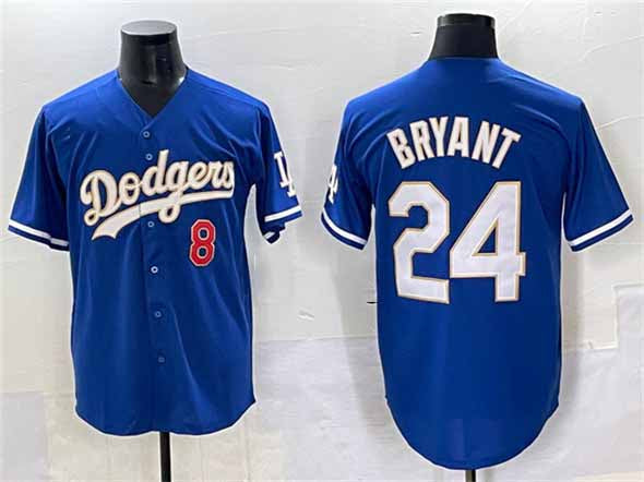 Los Angeles Dodgers Front #8 Back #24 Kobe Bryant Blue Gold Cool Base Stitched B