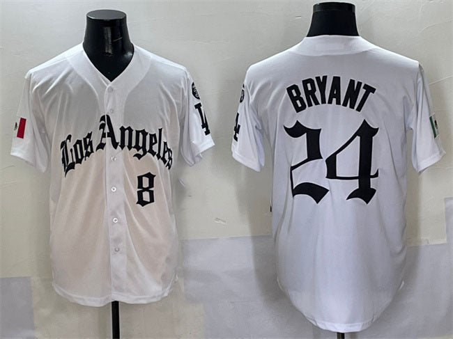 Los Angeles Dodgers Front #8 Back #24 Kobe Bryant White Mexico 2025 LA Gothic St
