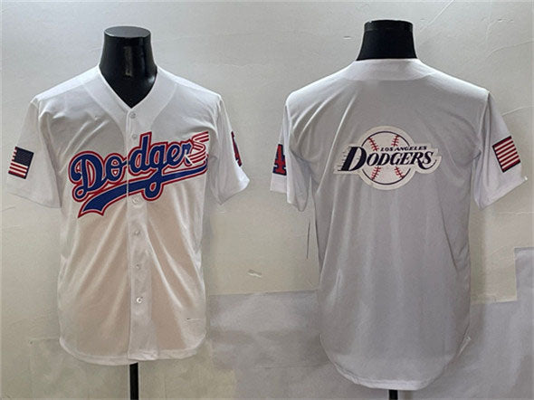 Los Angeles Dodgers Team Big Logo White With American Flag Patch Limited Stitche