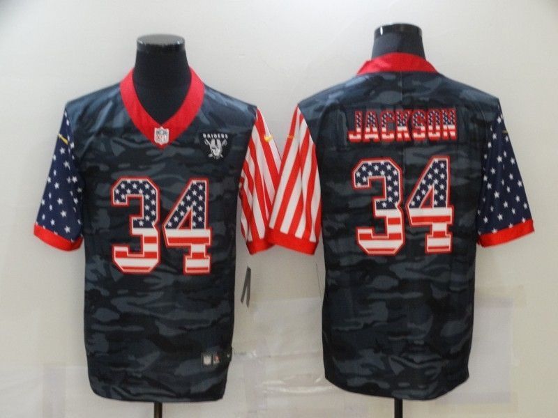 Los Angeles Raiders Bo Jackson 34 Nfl 2020 American Flag Camo Jersey