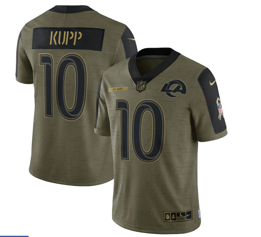 Los Angeles Rams Cooper Kupp 10 Nfl Olive 2021 Salute To Service Player Men Jersey For Rams Fans