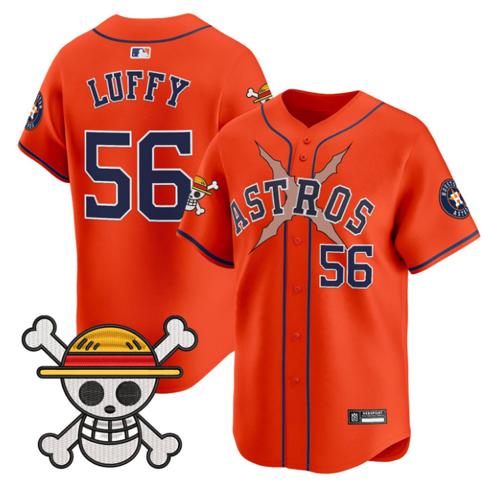 Luffy Jersey #56 Houston Astros One Piece 2025 Vapor Limited Stitched Orange