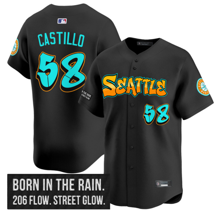 Luis Castillo Jersey #58 Seattle Mariners Graffiti Emerald Drop Edition Black