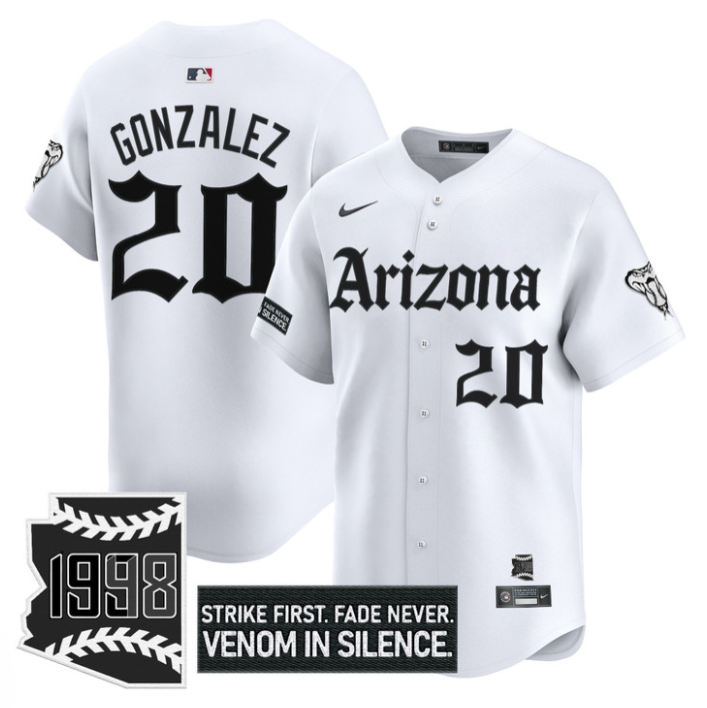 Luis Gonzalez Jersey #20 Arizona Diamondbacks Gothic Desert Fang Edition White
