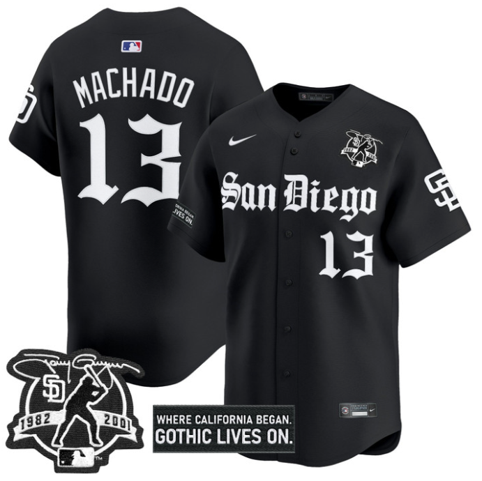 Manny Machado Jersey #13 San Diego Padres Gothic Edition Vapor Limited Stitched