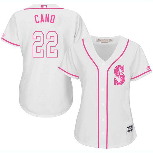 Mariners 22 Robinson Cano White Pink Fashion Womens Stitched Baseball Jersey