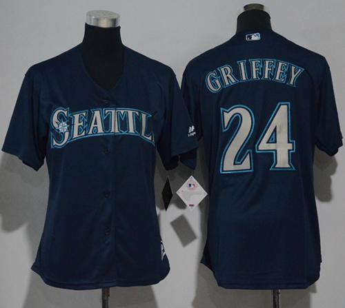 Mariners 24 Ken Griffey Navy Blue Alternate Womens Stitched Baseball Jersey