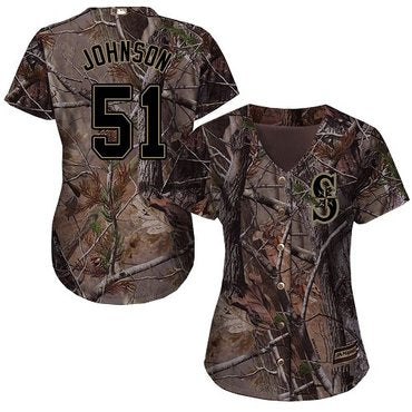 Mariners 51 Randy Johnson Camo Realtree Collection Cool Base Womens Stitched Baseball Jersey