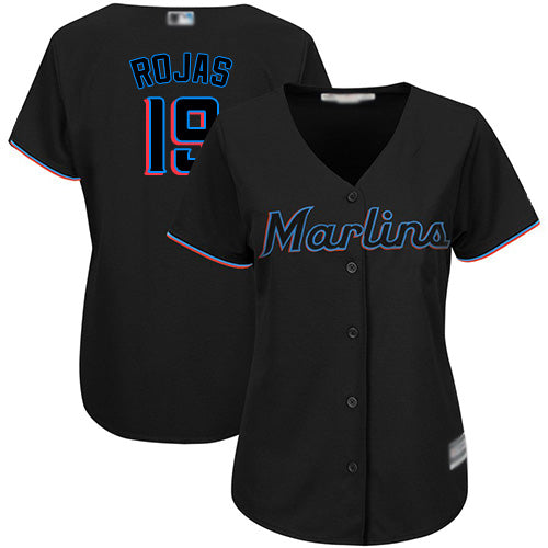 Marlins 19 Miguel Rojas Black Alternate Womens Stitched Baseball Jersey