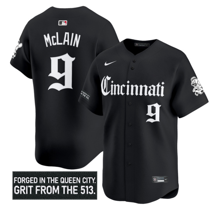 Matt McLain Jersey #9 Cincinnati Reds Gothic Queen City Edition Stitched