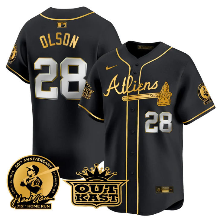 Matt Olson Jersey #28 Atlanta Braves Atliens Hank Aaron Patch Limited Stitched