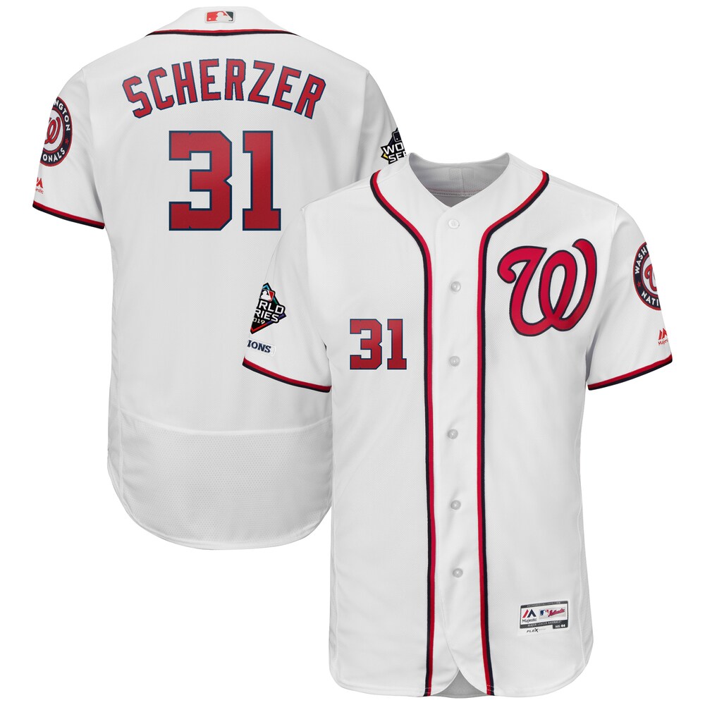Max Scherzer Washington Nationals Majestic 2019 World Series Champions Home Flex Base Bar Patch Player Jersey White