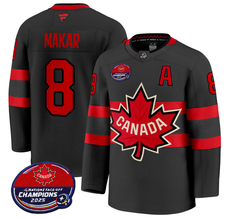 Men Cale Makar Jersey #8 Canada 4 Nations Face-Off 2025 Champions V2