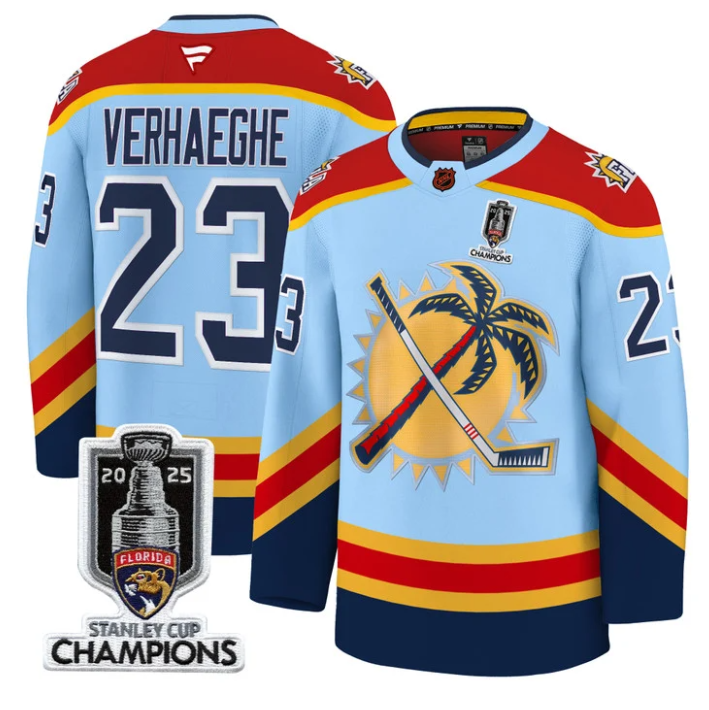 Men Carter Verhaeghe Jersey #23 Florida Panthers 2025 Stanley Cup Champions Blue