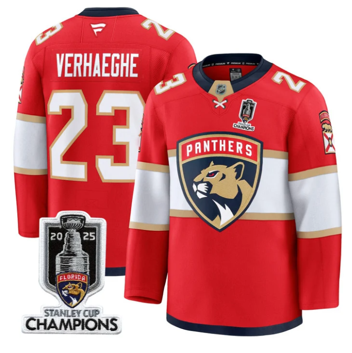 Men Carter Verhaeghe Jersey #23 Florida Panthers 2025 Stanley Cup Champions Red