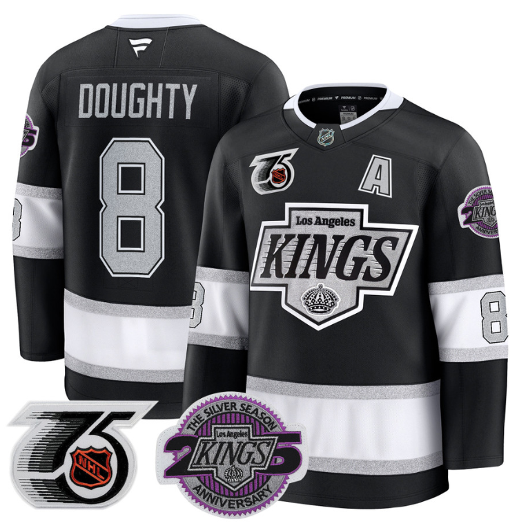 Men Drew Doughty Jersey #8 Los Angeles Kings 91-92 75th 25th Anniversary Black