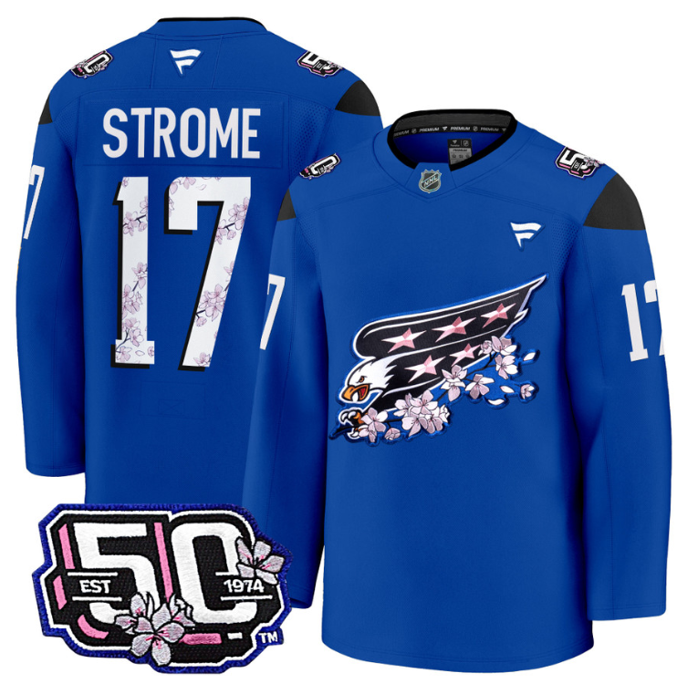 Men Dylan Strome Jersey #17 Washington Capitals 50th Stitched Cherry Blossom