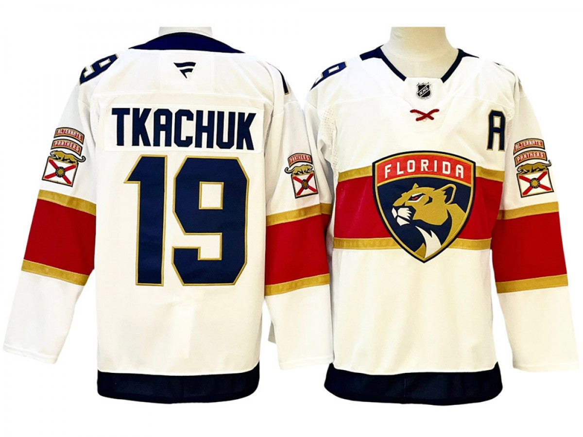 Men Florida Panthers #19 Matthew Tkachuk White Away Jersey