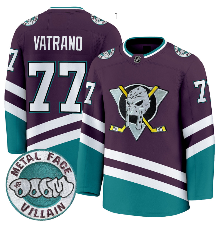 Men Frank Vatrano Jersey #77 Anaheim Ducks MF DOOM Metal Face Villain Stitched