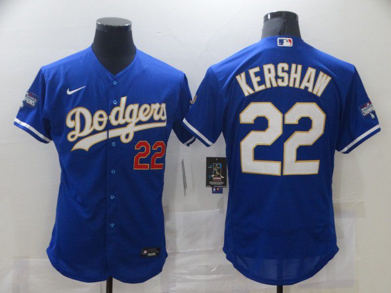 Men Los Angeles Dodgers 22 Kershaw Blue Elite 2021 Nike Mlb Jerseys