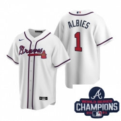 Men Nike Atlanta Braves 1 Ozzie Albies White Home Stitched Baseball Stitched Mlb 2021 Champions Patch Jersey