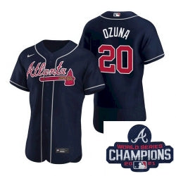 Men Nike Atlanta Braves 20 Marcell Ozuna Navy Blue Alternate Stitched Baseball Stitched Mlb 2021 Champions Patch Jersey