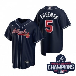 Men Nike Atlanta Braves 5 Freddie Freeman Navy Alternate Stitched Baseball Stitched Mlb 2021 Champions Patch Jersey