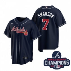 Men Nike Atlanta Braves 7 Dansby Swanson Navy Alternate Stitched Baseball Stitched Mlb 2021 Champions Patch Jersey