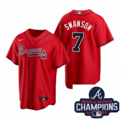 Men Nike Atlanta Braves 7 Dansby Swanson Red Alternate Stitched Baseball Stitched Mlb 2021 Champions Patch Jersey