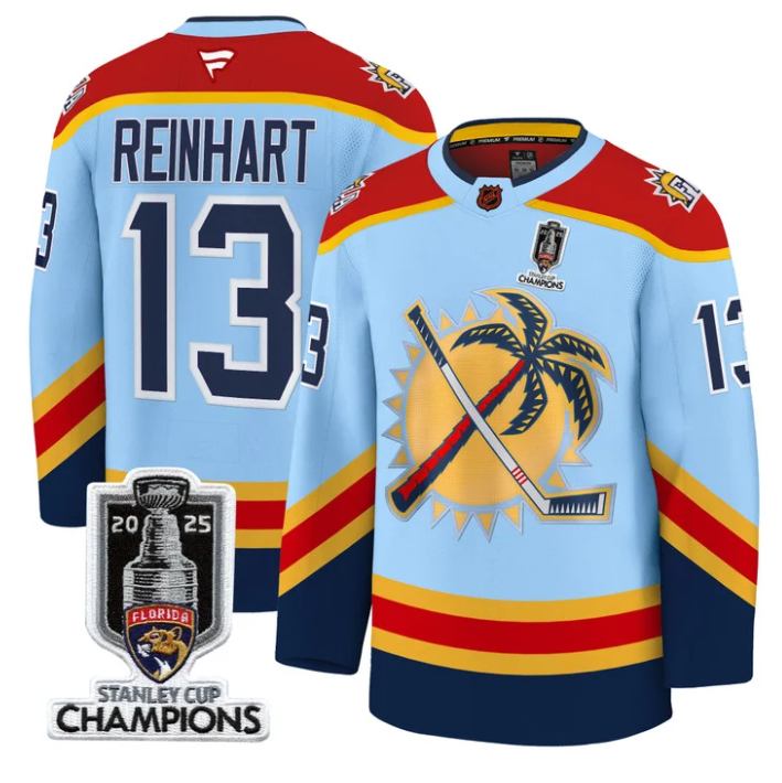Men Sam Reinhart Jersey #13 Florida Panthers 2025 Stanley Cup Champions Blue