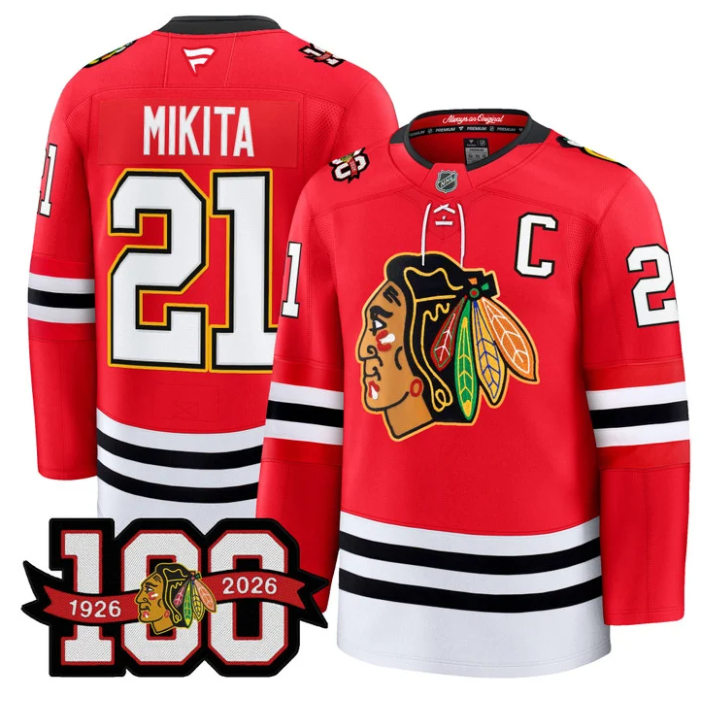 Men Stan Mikita Jersey #21 Chicago Blackhawks 100th Anniversary Stitched Red