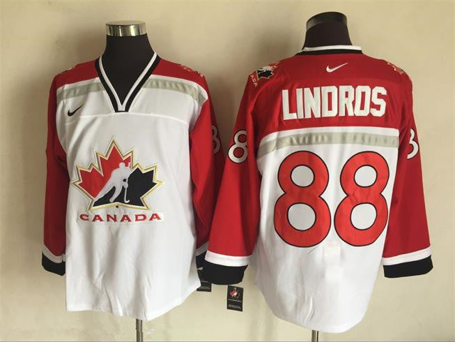 Mens 1998 Team Canada 88 Eric Lindros White Nike Olympic Throwback Stitched Hockey Jersey