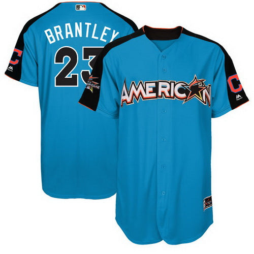 Mens American League Cleveland Indians 23 Michael Brantley Majestic Blue 2017 Mlb All star Game Authentic Home Run Derby Jersey