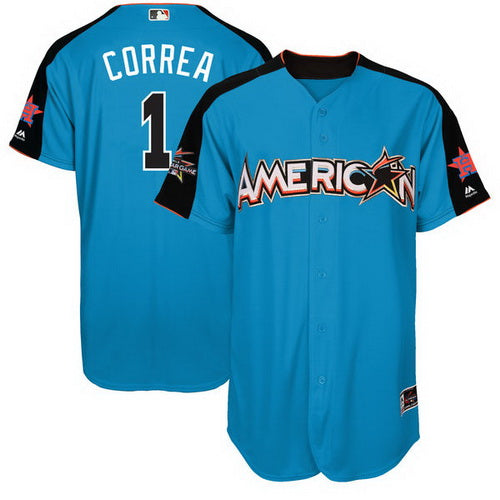 Mens American League Houston Astros 1 Carlos Correa Majestic Blue 2017 Mlb All star Game Authentic Home Run Derby Jersey