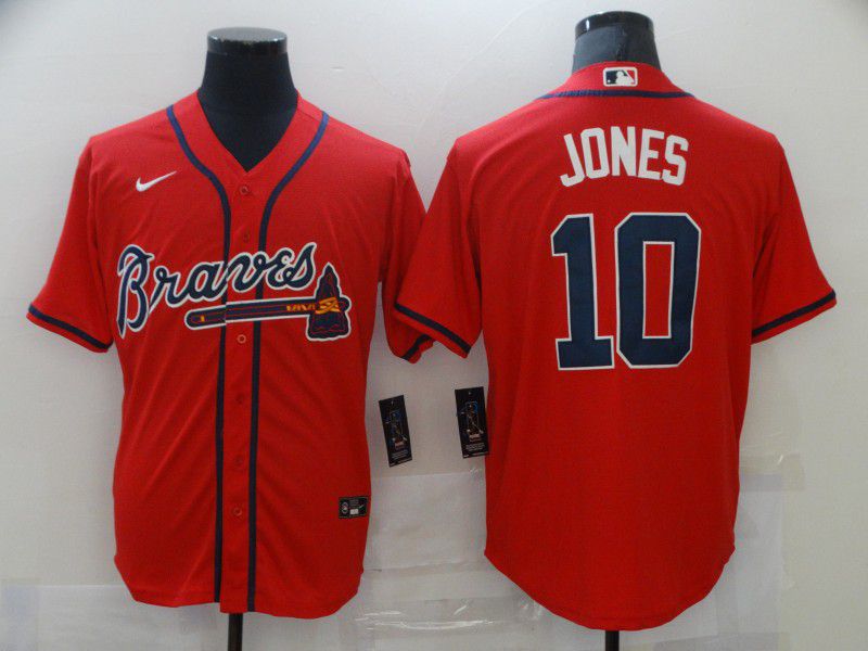 Mens Atlanta Braves 10 Chipper Jones Red Stitched Mlb Cool Base Nike Jersey