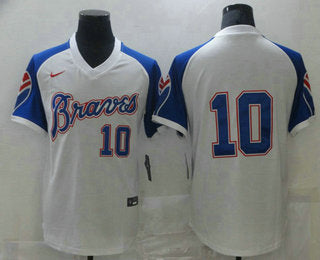 Mens Atlanta Braves 10 Chipper Jones White Stitched Mlb Throwback Nike Jersey
