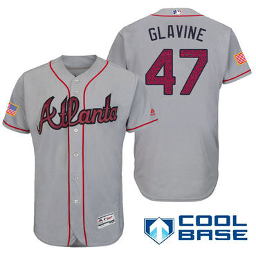 Mens Atlanta Braves 47 Tom Glavine Gray Stars Stripes Fashion Independence Day Stitched Mlb Majestic Cool Base Jersey
