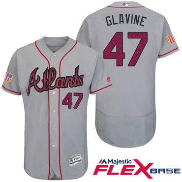 Mens Atlanta Braves 47 Tom Glavine Gray Stars Stripes Fashion Independence Day Stitched Mlb Majestic Flex Base Jersey