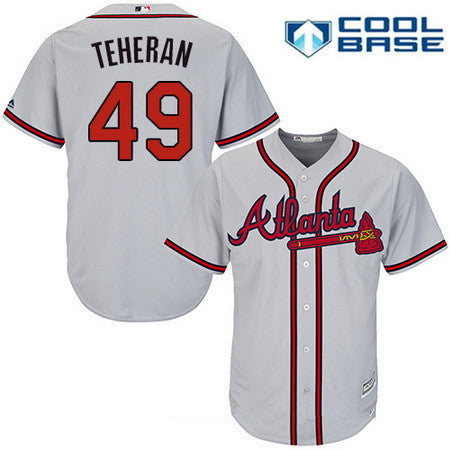 Mens Atlanta Braves 49 Julio Teheran Gray Road Stitched Mlb Majestic Cool Base Jersey