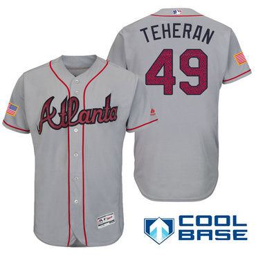 Mens Atlanta Braves 49 Julio Teheran Gray Stars Stripes Fashion Independence Day Stitched Mlb Majestic Cool Base Jersey