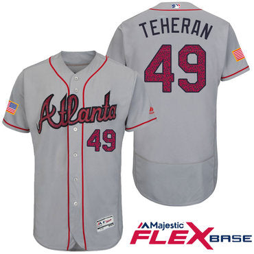 Mens Atlanta Braves 49 Julio Teheran Gray Stars Stripes Fashion Independence Day Stitched Mlb Majestic Flex Base Jersey