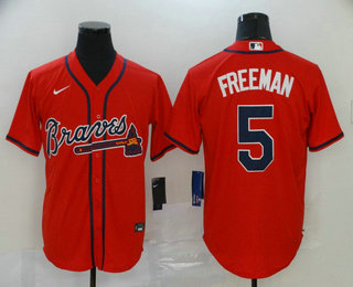 Mens Atlanta Braves 5 Freddie Freeman Red Stitched Mlb Cool Base Nike Jersey