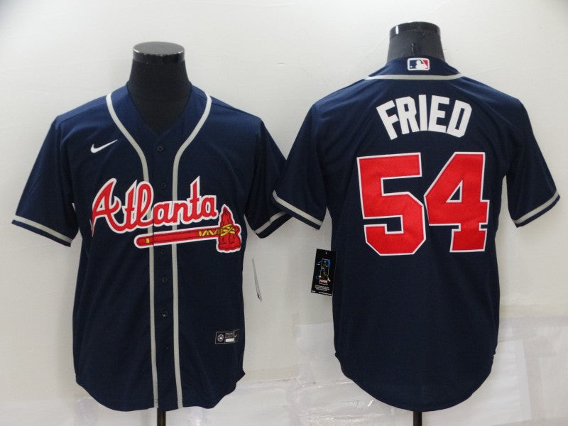 Mens Atlanta Braves 54 Max Fried Navy Blue Stitched Mlb Cool Base Nike Jersey
