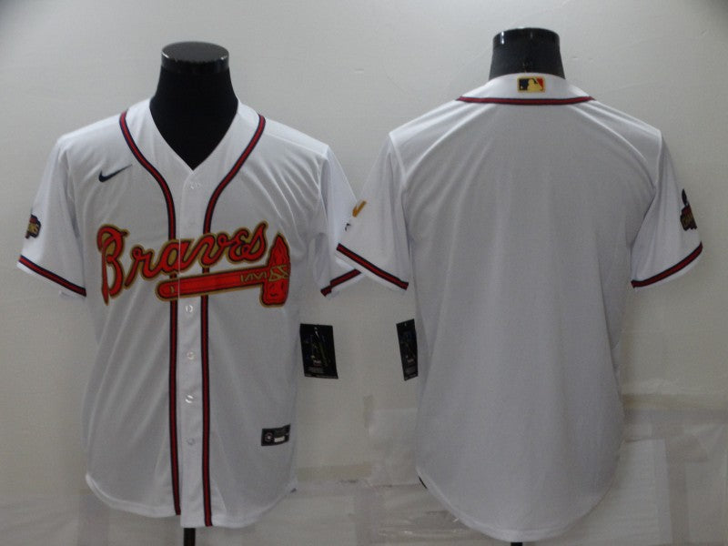 Mens Atlanta Braves Blank 2022 White Gold World Series Champions Program Cool Base Stitched Baseball Jersey