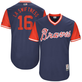 Mens Atlanta Braves Lane Adams La Swiftness Majestic Navy 2017 Players Weekend Authentic Jersey