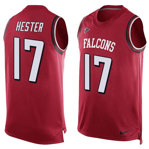 Mens Atlanta Falcons 17 Devin Hester Red Hot Pressing Player Name Number Nike Nfl Tank Top Jersey
