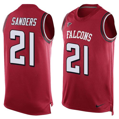 Mens Atlanta Falcons 21 Deion Sanders Red Hot Pressing Player Name Number Nike Nfl Tank Top Jersey